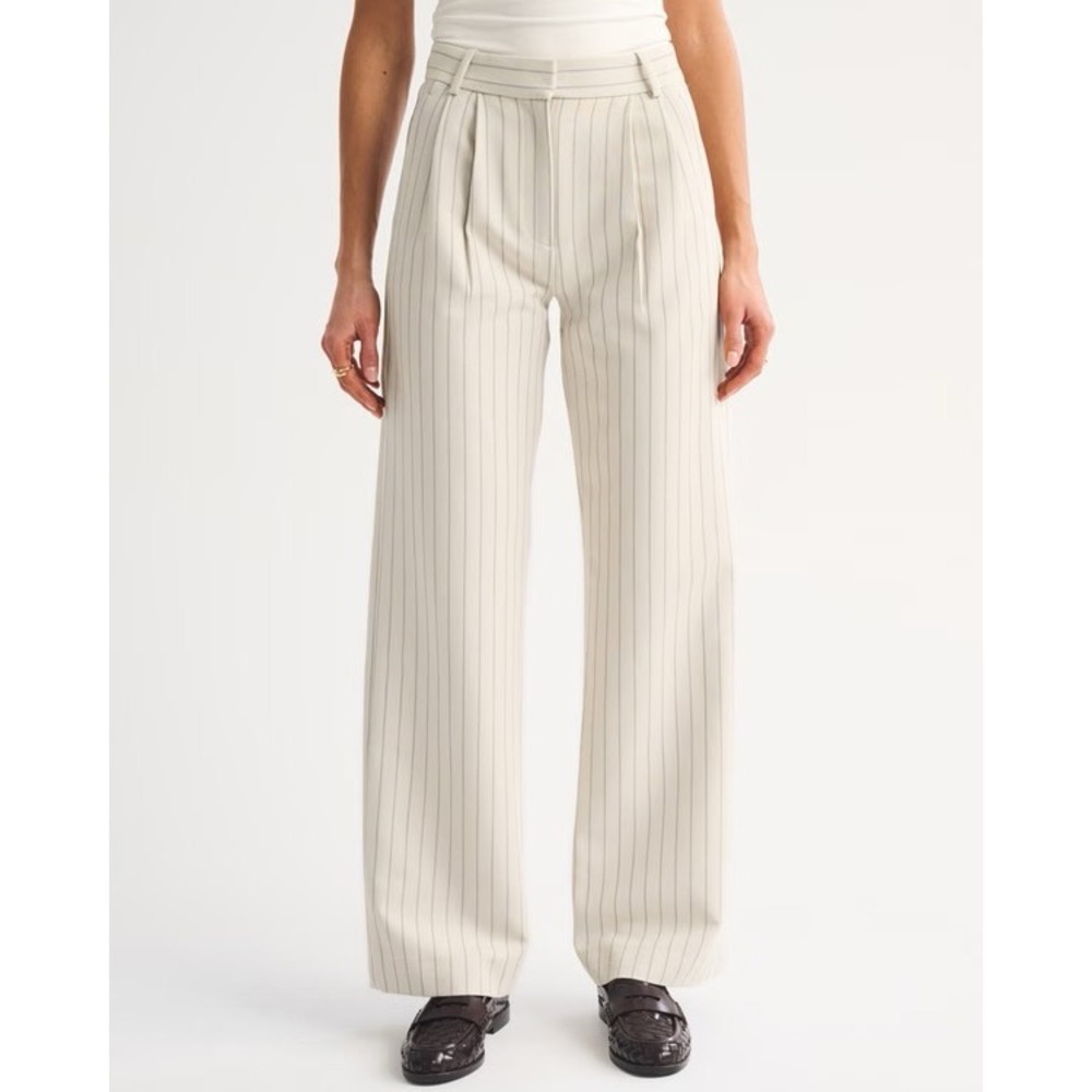 Abercrombie & Fitch Sloane Tailored Wide Leg Pants Beige Pinstripes Size 27 4L